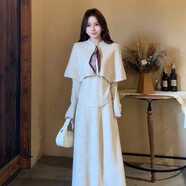 FHHUABD披肩針織毛衣連衣裙子女秋冬季2026早秋裝巨好看穿搭一整套裝 【燕麥三件套】配送絲巾【高端精致兩件套秋裝/獨特漂 S 40/45kg