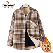 啄木鳥(niǎo)（TUCANO）加絨加厚襯衫女加絨加厚格子襯衫女秋冬保暖加厚棉磨毛棉厚襯衣 【加絨加厚】淺咖格 3XL 【建議120-135斤】