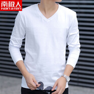 南極人（Nanjiren）潮流男士長(cháng)袖t恤純棉V領(lǐng)2025新款上衣服男裝秋季純色白體恤打底衫 長(cháng)袖V領(lǐng)白色 M