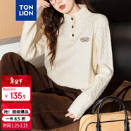 唐獅（TonLion）2025秋季女精致絞花半開(kāi)襟半高領(lǐng)套頭毛衣簡(jiǎn)約百搭韓版時(shí)尚