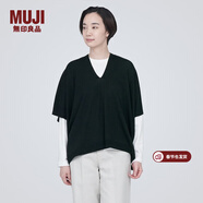 MUJI女式 羊毛 可水洗 高針距 斗篷毛衣 V領(lǐng)針織衫冬季女款 BA1NAA3A 黑色 L（165/88A）