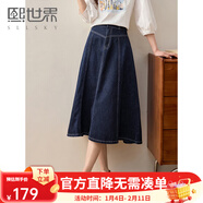 熙世界（sllsky）燈籠七分袖印花T恤女秋2025新款時(shí)尚減齡中袖天絲體恤上衣 原色牛仔藍 XL