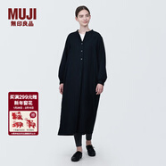 MUJI女式 木棉混雙層紗織長(cháng)袖連衣裙長(cháng)裙裙子襯衫裙 BC2IOC4S 黑色 S 155/80A