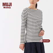 MUJI MUJI 女式 粗棉線(xiàn)條紋長(cháng)袖T恤 白色*橫條 L