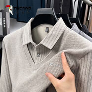 啄木鳥(niǎo)（TUCANO）長(cháng)袖t恤男假兩件雪貂絨高質(zhì)感爸爸裝休閑簡(jiǎn)約翻領(lǐng)POLO衫 駝 XL