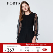 PORTS寶姿商場(chǎng)同款春夏新品女裝歐根紗拼接袖連衣裙SN8K251PKE004 黑色 M