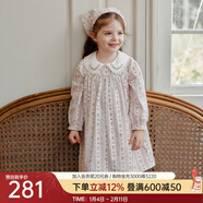 OAK FAMILY秋季兒童全棉輕絨連衣裙娃娃領(lǐng)公主裙女孩裙子 魔法茶會(huì )（紅） 90