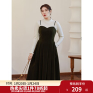 獨束大碼女裝絲絨吊帶連衣裙女冬裝新款胖mm法式氣質(zhì)背帶裙顯瘦 橄欖綠 L