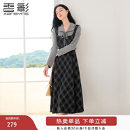 香影復古格子假兩件連衣裙女2026春季新款收腰拼接學(xué)院風(fēng)中長(cháng)裙子 深灰 S 155/80A/85-95斤