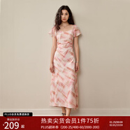 自巧小個(gè)子短袖復古雪紡格子連衣裙女2025夏季新款收腰顯瘦長(cháng)裙子 粉咖格短袖版 S （3碼）