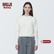 MUJI女式 棱紋編織 圓領(lǐng)短款針織衫 長(cháng)袖女款 女裝 薄款毛衣 米白色 XL (165/92A)