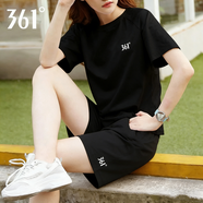 361°運動(dòng)套裝女春夏季冰絲速干t恤短褲女士休閑跑步健身籃球訓練衣服 基礎黑/基礎黑【速干】 S