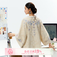 七月夕原創(chuàng  ) 瓊花云葉 日常圓領(lǐng)上衣繡花短外套漢元素牛仔褲套裝女 圓領(lǐng)半袖 現貨 M