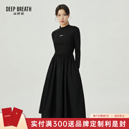 深呼吸DEEP BREATH女裝簡(jiǎn)約純色煙管領(lǐng)高腰A字長(cháng)袖連衣裙A500292 黑 L (4)