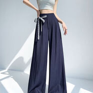 俞兆林（YUZHAOLIN）蕾絲系帶牛仔闊腿褲女2026夏季新款冰絲垂感寬松休閑長(cháng)褲 藏藍 S 90-100