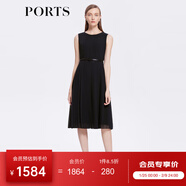 PORTS寶姿春夏新款女裝無(wú)袖束腰中長(cháng)紗織連衣裙ALD8D016KWP007 黑色 S (4)