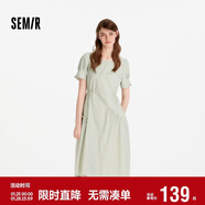 森馬（Semir）連衣裙女夏不規則拼接木耳邊泡泡袖收腰設計感中長(cháng)裙101325114041