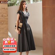 Olrain【5折】深灰色連衣裙女裝夏季新款時(shí)尚收腰顯瘦傘擺裙子 深灰色 XL