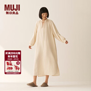 MUJI女式 柔軟紗織 連衣裙 純棉長(cháng)袖睡裙女25年秋季 家居睡袍FD1MAA5A 象牙色 XL (165/92A)