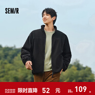 森馬（Semir）外套女抗靜電搖粒絨修身刺繡百搭2024冬季立領(lǐng)插肩袖夾克 [男女同款]黑色(女生可拍小一碼) XXS