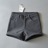 春秋羊毛呢子高腰短褲女卷邊休閑外穿靴褲韓版顯瘦潮修身簡(jiǎn)約 中灰 M M3碼85-99