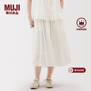 MUJI女式 強捻 抽褶裙 長(cháng)半身裙女裙子女裝格子裙25年夏季BE1VEC5S 米白色 S （155/62A）