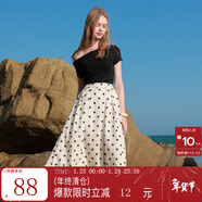 三彩2025夏季新款法式半身裙高腰松緊A字裙復古中長(cháng)裙傘裙優(yōu)雅M 米白色幾何 L 165/72A