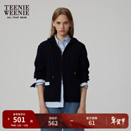 Teenie Weenie小熊秋季時(shí)髦連帽絞花針織衫簡(jiǎn)約風(fēng)外套綿羊毛衣女裝 藏青色 S (160)