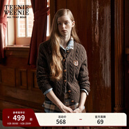 Teenie Weenie小熊女裝毛衣秋舒適學(xué)院風(fēng)綿羊毛絞花針織開(kāi)衫軟外套 棕色 S