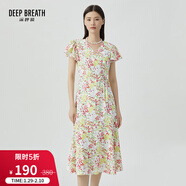 深呼吸DEEP BREATH女裝氣質(zhì)V領(lǐng)抽繩收腰荷葉袖碎花連衣裙A500242 粉花 M (3)