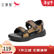 紅蜻蜓休閑涼鞋夏季新款沙灘鞋魔術(shù)貼男士運動(dòng)涼鞋外穿涼鞋WLT24015 黑/黃色 38