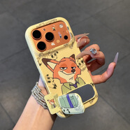 萌噠朱迪尼克適用蘋(píng)果17手機殼秋冬iPhone16卡通紋防摔保護套皮 黃底萌萌噠尼克+皮紋鏡子支架 蘋(píng)果16