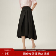 范思藍恩法式不規則a字半身裙女中長(cháng)款設計感氣質(zhì)百褶裙24FS12104 黑色 XS