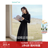 茵曼（INMAN）2025秋冬女裝新款燈芯絨連衣裙新品長(cháng)袖休閑針織禮服中長(cháng)裙子 午夜黑-18348357H1 XL
