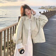 AEMAPE獨特超好看蕾絲拼接短外套女小個(gè)子2026春季新款休閑百搭夾克上衣 淺綠色雙層外套 M 建議90-105斤左右