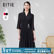 愛(ài)特愛(ài)（EITIE）氣質(zhì)翻領(lǐng)七分袖雪紡連衣裙高腰通勤優(yōu)雅夏新款女裝7007764 黑色20 M 160