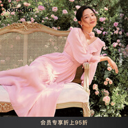 珂萊蒂爾【辛芷蕾明星同款】26年春新法式減齡優(yōu)雅氣質(zhì)公主裙女收腰連衣裙 淡紅色 S