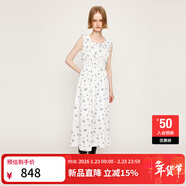 moussy&sly2025田園風(fēng)碎花無(wú)袖方領(lǐng)收腰長(cháng)裙連衣裙030ISZ33-3431 混合白色017 S