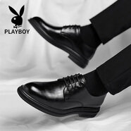 花花公子（PLAYBOY）花花公子男鞋秋冬英倫風(fēng)商務(wù)正裝皮鞋男款新款真皮增高結婚新郎鞋 黑色內增高 單層 11030 41