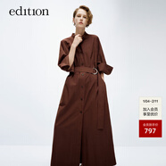 edition連衣裙女春新款帥氣工裝風(fēng)長(cháng)款風(fēng)衣外套配腰帶襯衫裙 棕咖色 L 170
