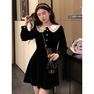 ?？|竺秋季高端小個(gè)子茶風(fēng)套裝，獨特又超好看優(yōu)雅，女士小香黑絲絨連衣 黑色短款【高端氣質(zhì)名媛/遮肚子減齡連衣裙/秋冬連衣裙 S