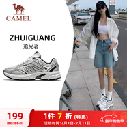 駱駝（CAMEL）女鞋復古慢跑步透氣緩震休閑運動(dòng)鞋子 K25C09L7023 銀白芯片灰 37
