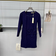 R13B2-YXC1774 復古藍色呢料中長(cháng)款連衣裙秋冬韓版氣質(zhì)百搭打底裙 M