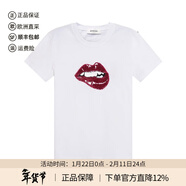 MAX MARA麥絲瑪拉 女士棉質(zhì)圓領(lǐng)短袖T恤女裝 MACH 004 白色亮片嘴唇圖案 XS