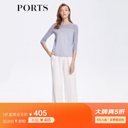 PORTS寶姿女裝針織衫春夏時(shí)尚百搭鏤空拼接半分袖上衣 鹵素藍 XL