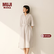 MUJI女式 易干平紋七分袖連衣裙女裝裙子25年秋季連身裙 BC2NSC5A 灰色條紋 M （160/84A）