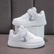 鴻星爾克（ERKE）同款男童鞋子板鞋低幫春秋新款兒童運動(dòng)鞋女孩6 白色【百搭皮面小白鞋】 26 _內長(cháng)約17厘米