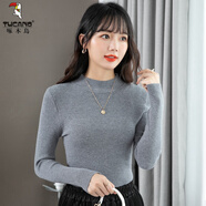 啄木鳥(niǎo)半高領(lǐng)打底衫女春秋修身內搭新款薄款針織衫秋冬長(cháng)袖黑色上衣 灰色 XL