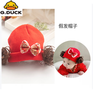 G.duck2024年韓版嬰兒可愛(ài)蝴蝶結丸子頭假發(fā)帶男女寶寶百搭頭飾女童發(fā)飾 漢服假發(fā)帽子 無(wú)內襯