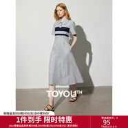 初語(yǔ)撞色條紋短袖polo裙女2024夏季新款復古減齡寬松連衣裙長(cháng)裙 花灰色 L